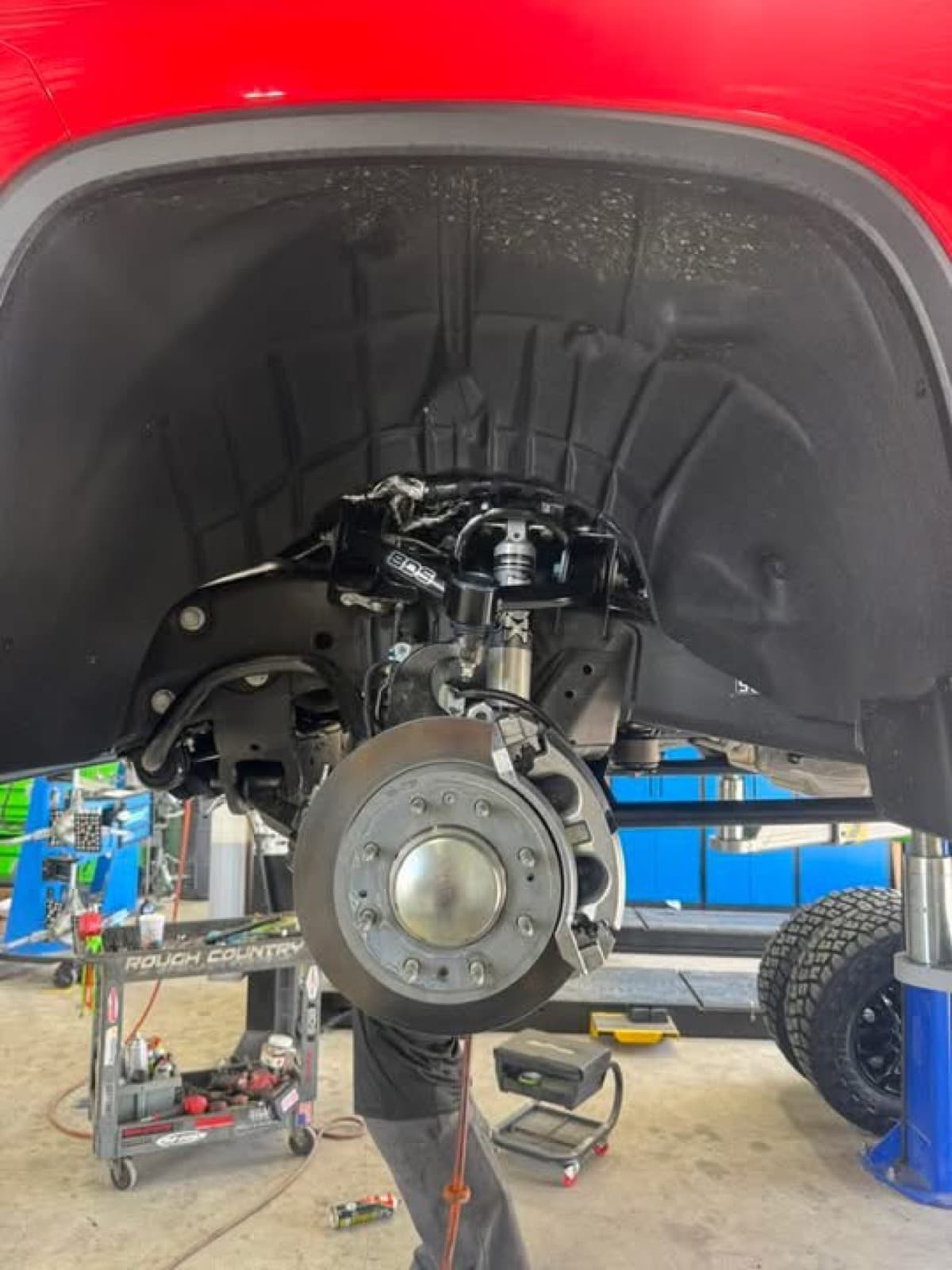 BDS shock absorber and suspension install in progress at Elite Custom Automotive in Lockport, LA